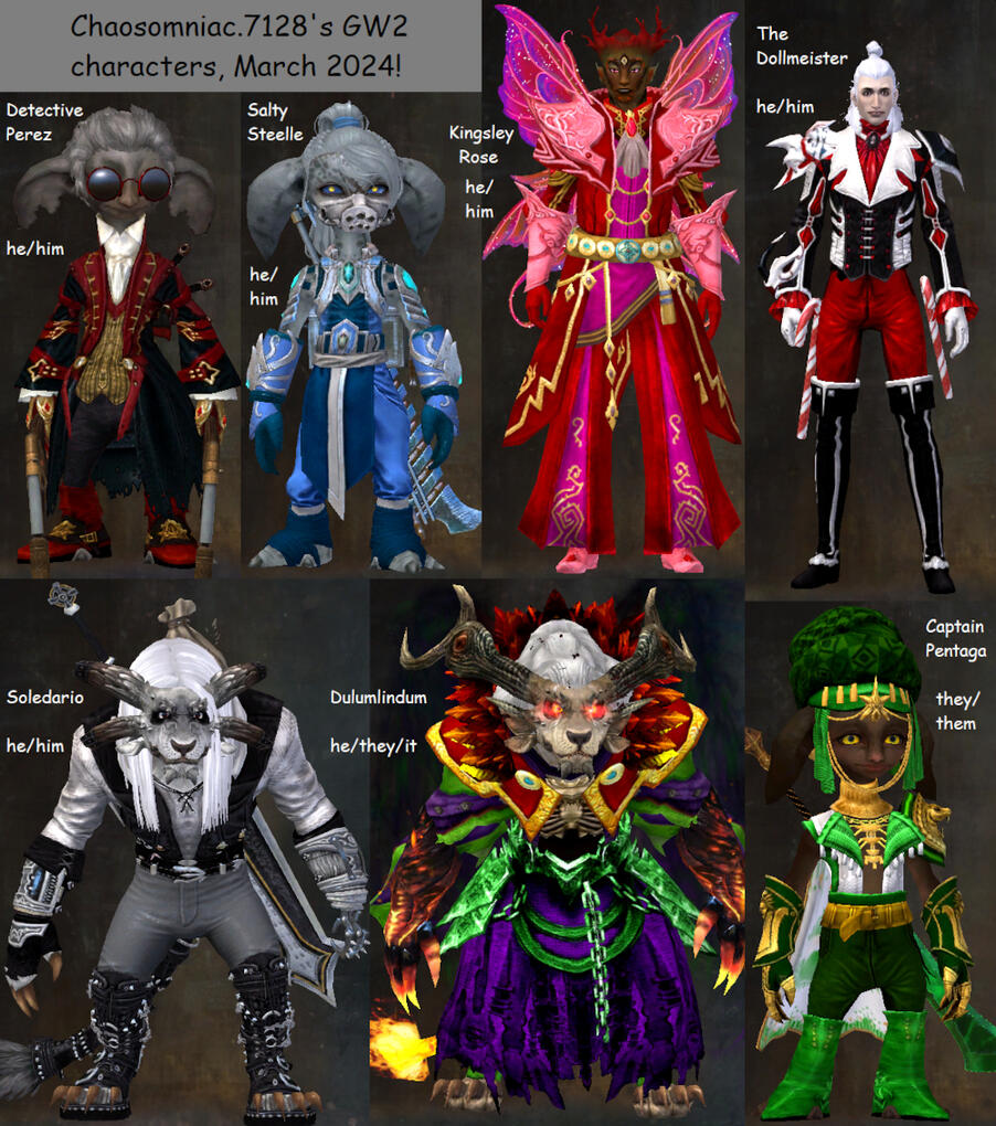 Collage screenshots of Guild Wars 2 characters.